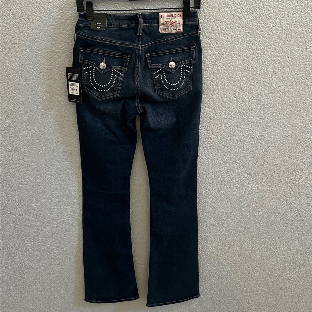 True Religion Becca Crystal Flap Rhinestone Mid Rise Bootcut Jeans Size 26 - Picture 5 of 8